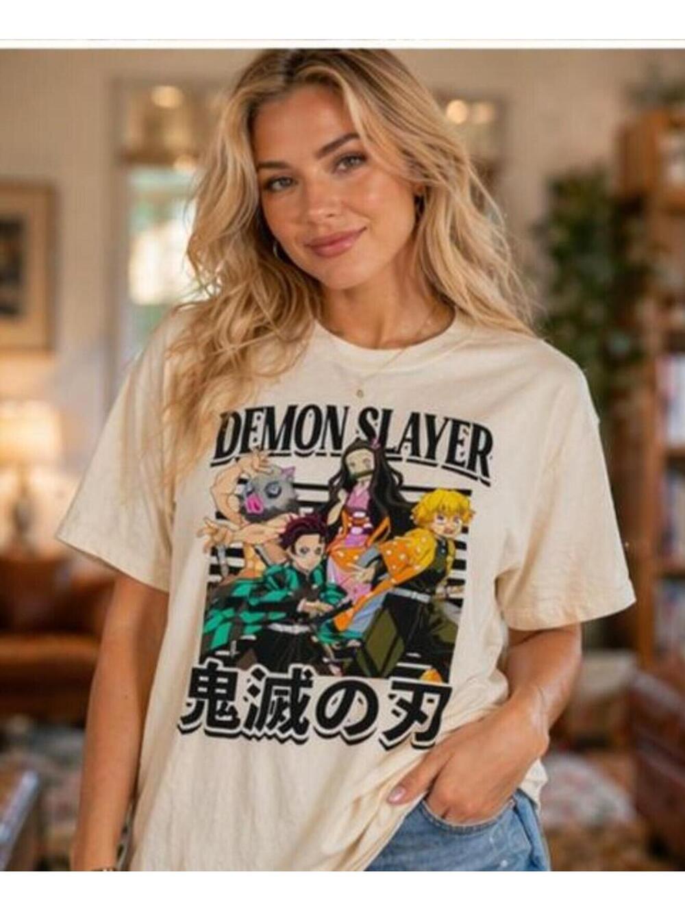 Demon Slayer Anime Graphic Tee T-Shirt Size Large L White